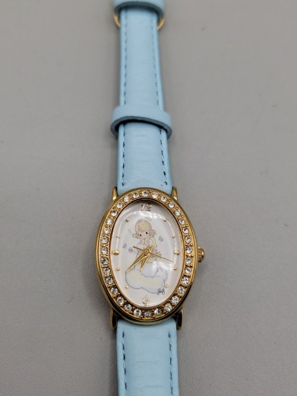 Valdawn Precious Moments 2003 Quartz Watch Rhinestone Bezel 7" Leather Band 22mm - Picture 10 of 15